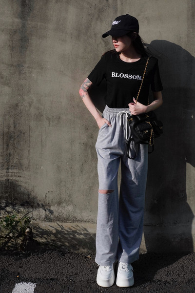 iNINE韓系割破軟棉薄寬褲 