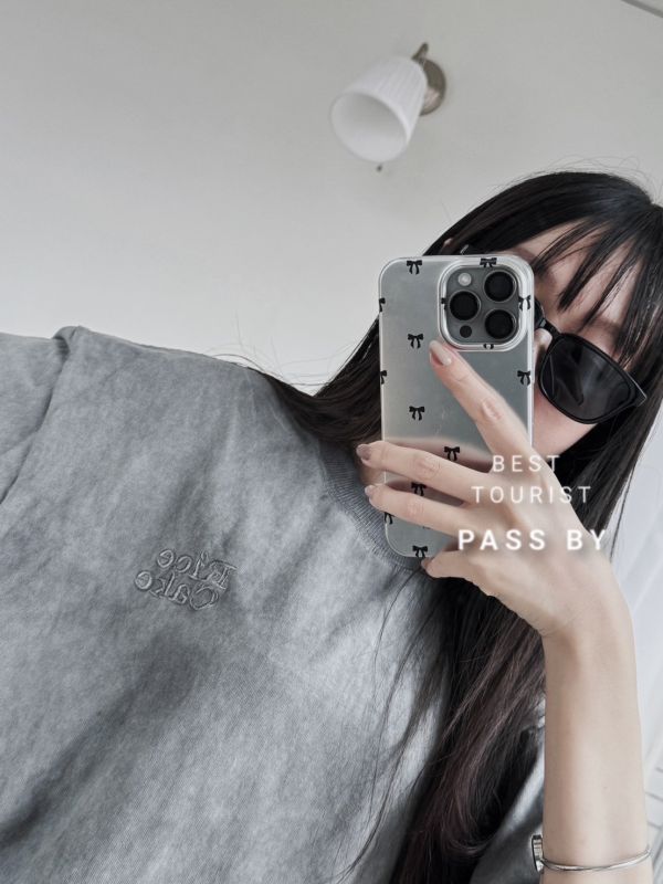 【男女同款】刺繡小logo厚磅水洗做舊T 