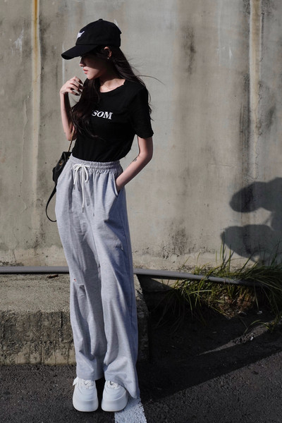 iNINE韓系割破軟棉薄寬褲 