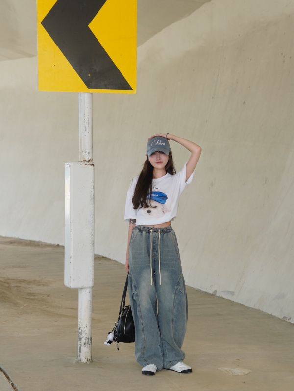 SET|瞪眼比熊T / 復古彎刀褲 