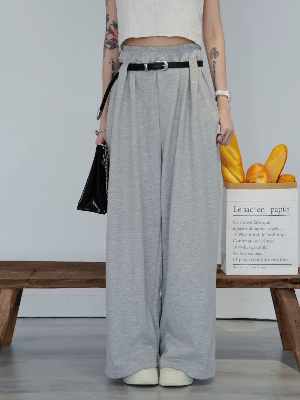 iNINE’韓系附皮帶鬆緊寬褲 