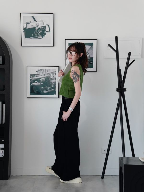 iNINE’韓系附皮帶鬆緊寬褲 