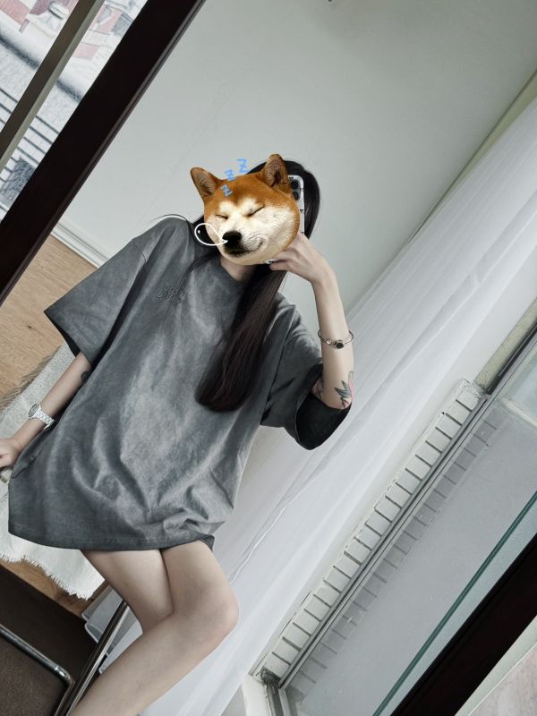 【男女同款】刺繡小logo厚磅水洗做舊T 