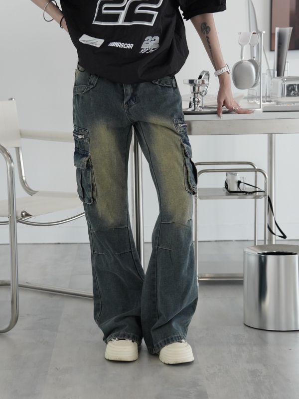 iNINE美式復古低腰微喇褲 