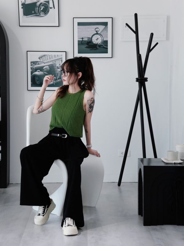 iNINE’韓系附皮帶鬆緊寬褲 