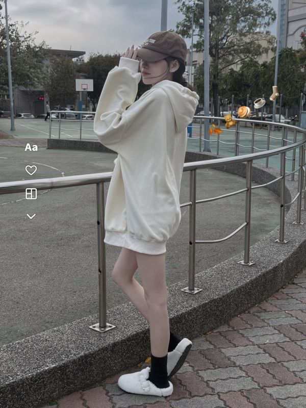 天鵝絨超暖長繩帽T 