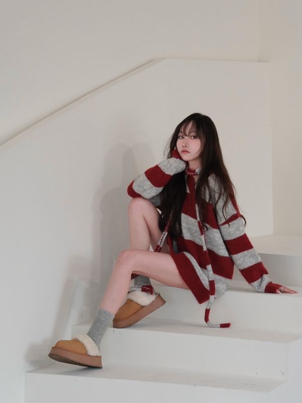 過年限定 | 安可拉紅mix灰條毛衣 