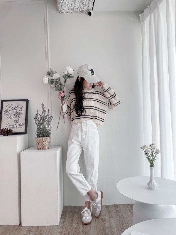 法式浪漫薄款條紋針織 