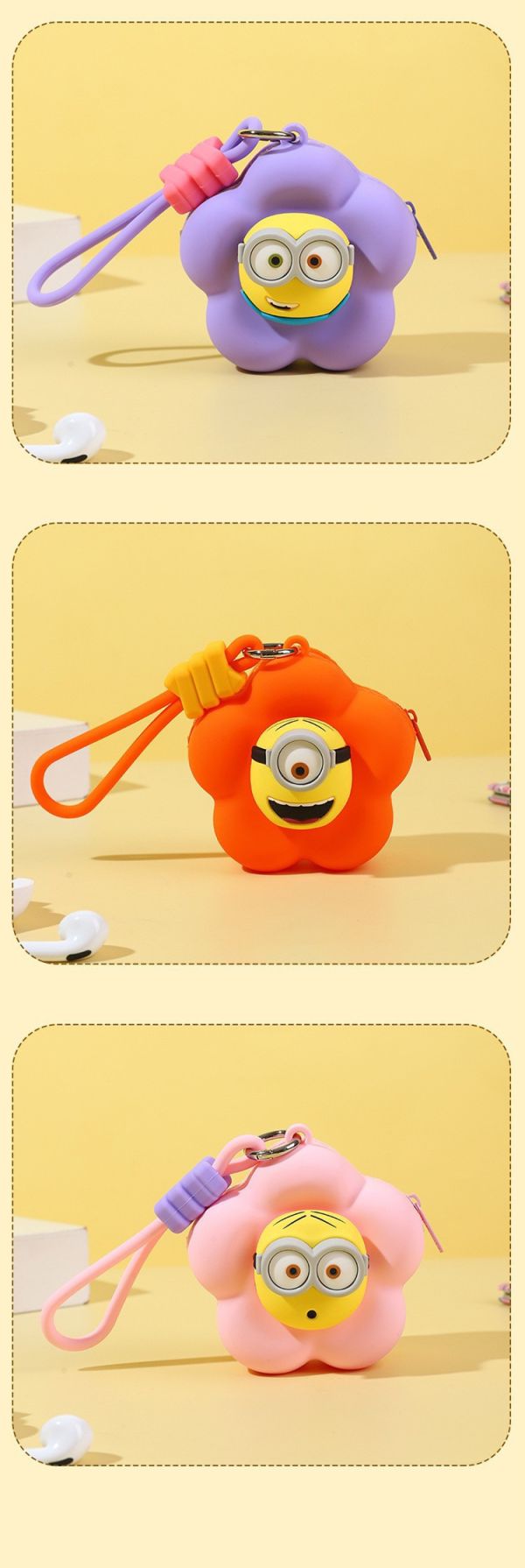 【史派克工廠】預購免運26年2月 小小兵 花朵迷你包 矽膠收納包 耳機包 小物收納包 4色 0113 小小兵 花朵迷你包 矽膠收納包 耳機包 小物收納包 4色