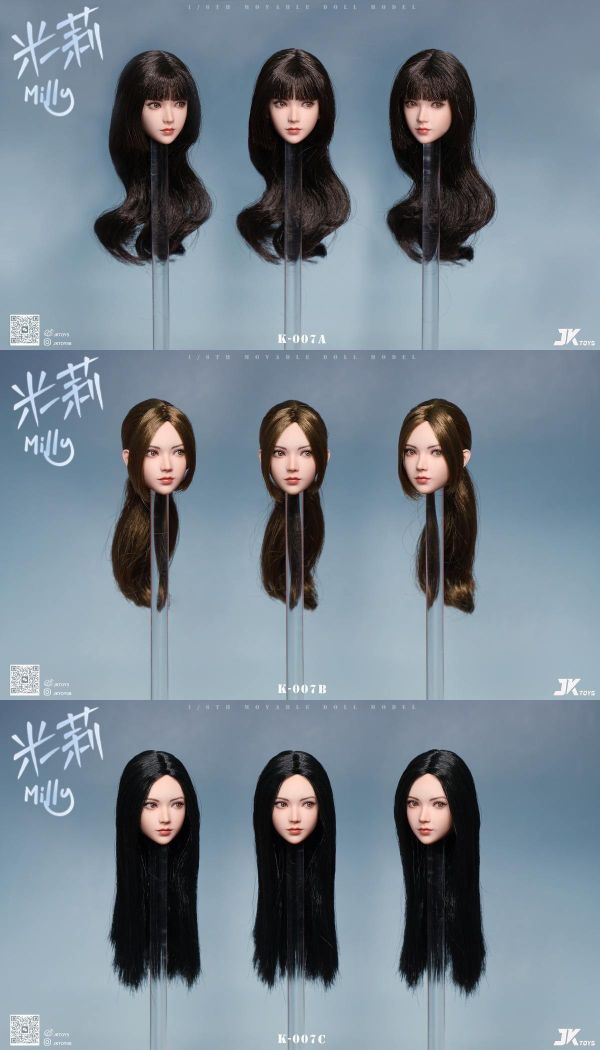 【史派克工廠】結單免運25年Q3 JKTOYS 1/6亞洲美女頭雕米莉milly 可動眼K-007ABC共3款 0515 JKTOYS 1/6亞洲美女頭雕米莉milly 可動眼K-007ABC共3款