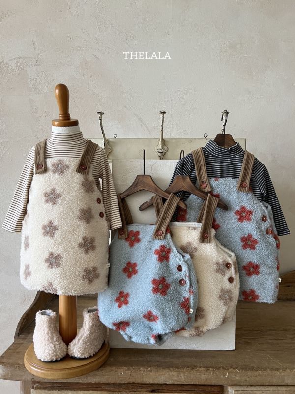 小花羊羔毛連衣裙｜2COLORS 