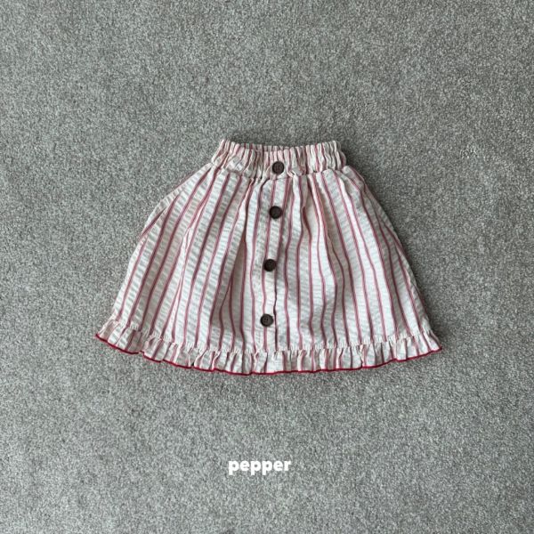 直條紋釦飾小裙｜2COLORS 
