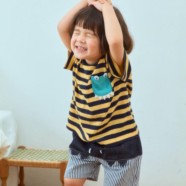 1STBLUE｜鱷魚口袋條紋短TEE 