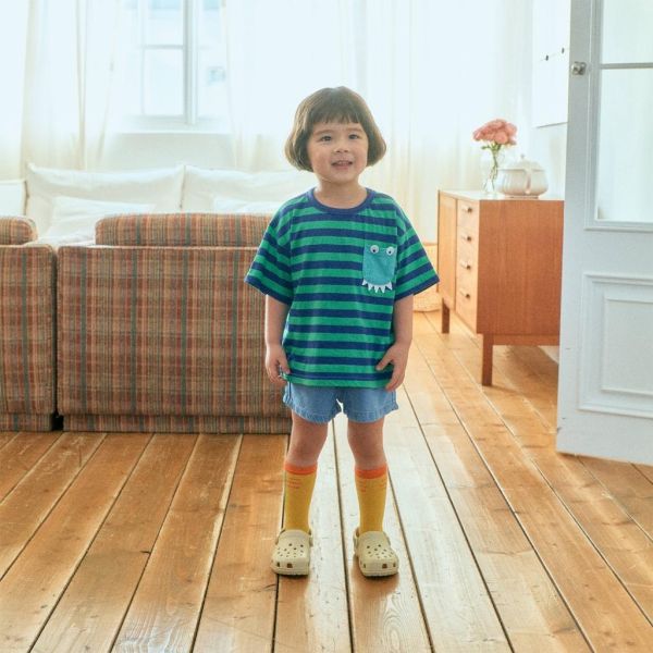 1STBLUE｜鱷魚口袋條紋短TEE 