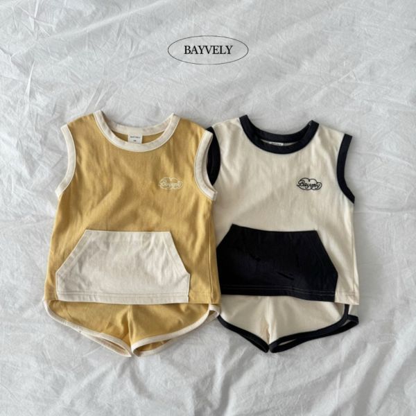 口袋壓邊套裝(背心+短褲)｜2COLORS 
