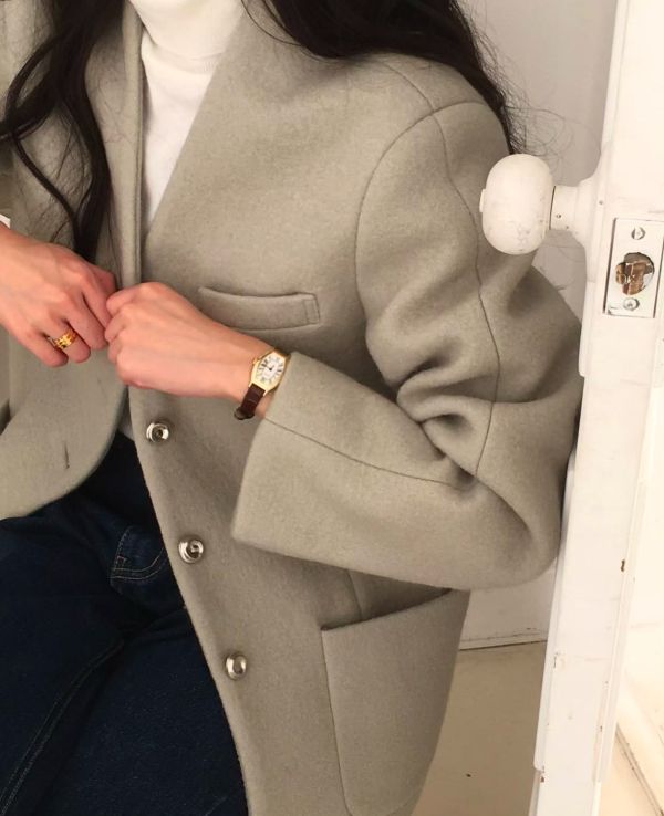 75%羊毛質感無領西外｜米 