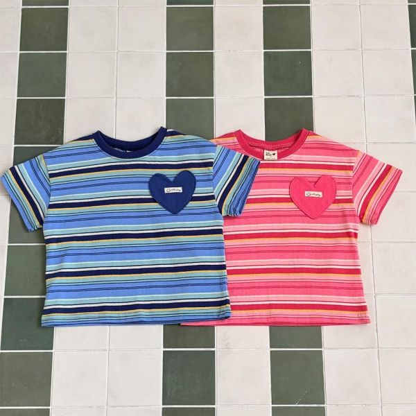 1STBLUE｜愛心口袋條紋短TEE 