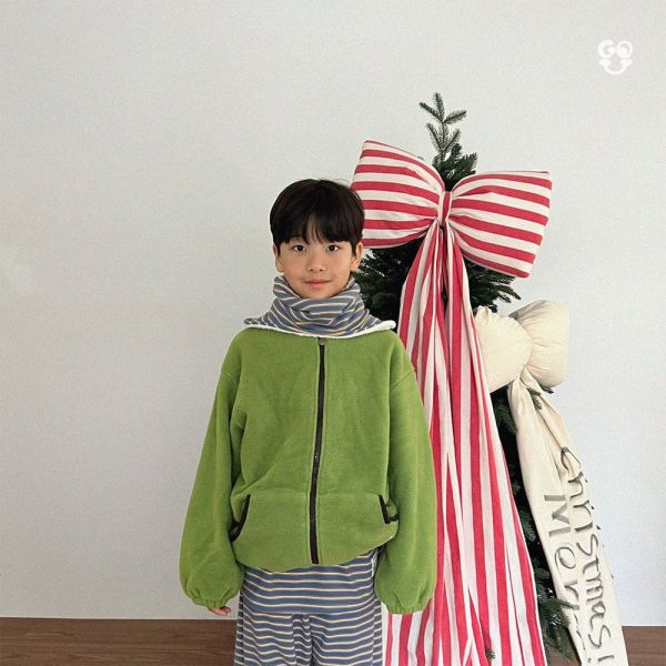 條紋抽繩連帽圍脖｜4COLORS 