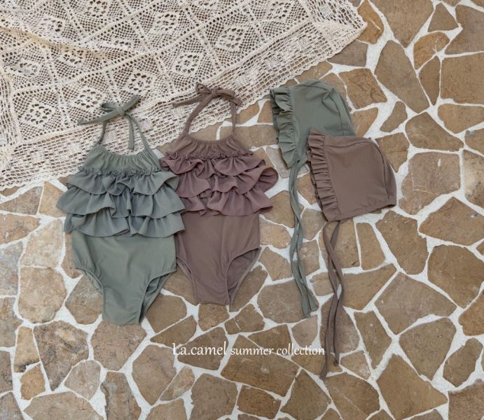 荷葉邊連身泳衣(不含泳帽)｜2COLORS 