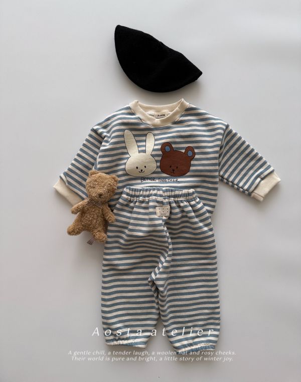 條紋加絨鬆緊長褲｜4COLORS 