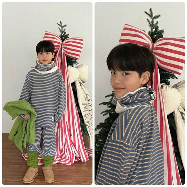 條紋抽繩連帽圍脖｜4COLORS 