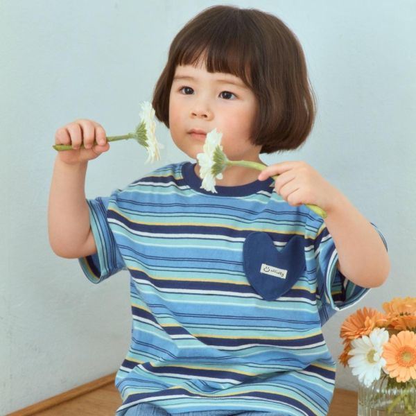 1STBLUE｜愛心口袋條紋短TEE 