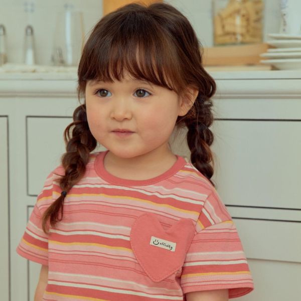 1STBLUE｜愛心口袋條紋短TEE 