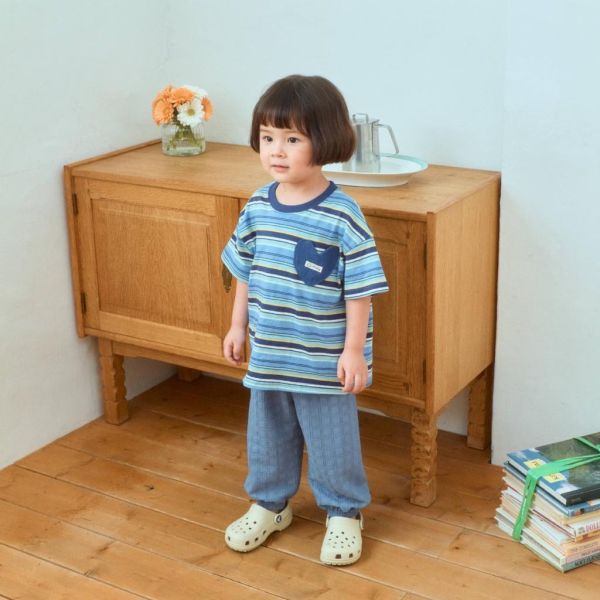 1STBLUE｜愛心口袋條紋短TEE 