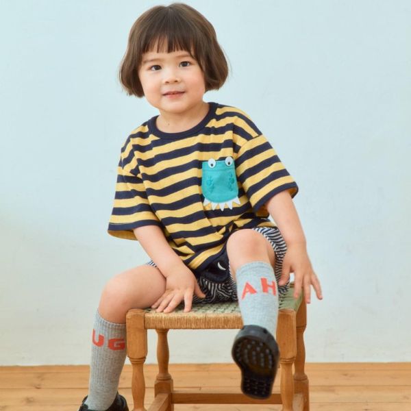 1STBLUE｜鱷魚口袋條紋短TEE 