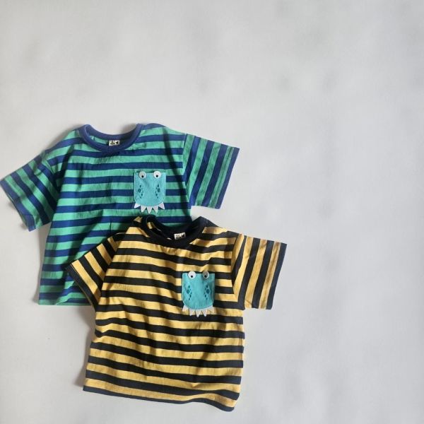 1STBLUE｜鱷魚口袋條紋短TEE 
