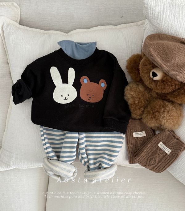 條紋加絨鬆緊長褲｜4COLORS 