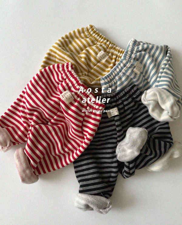 條紋加絨鬆緊長褲｜4COLORS 