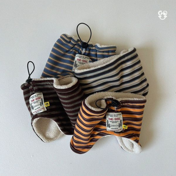 條紋抽繩連帽圍脖｜4COLORS 