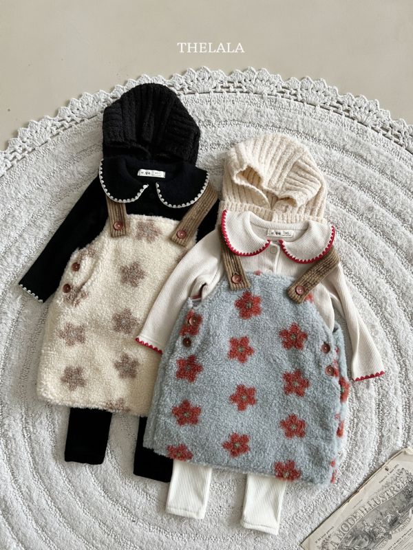 小花羊羔毛連衣裙｜2COLORS 