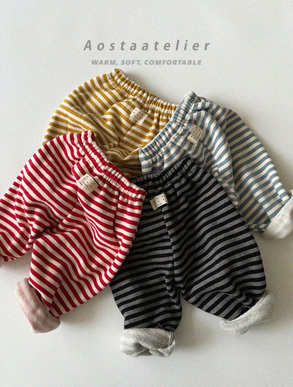 條紋加絨鬆緊長褲｜4COLORS 