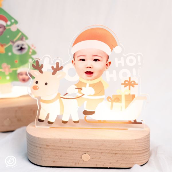 聖誕夜燈 客製化底座夜燈 聖誕夜燈,客製化夜燈,聖誕禮物,交換禮物,壓克力夜燈,聖誕佈置,頭像夜燈,雪橇夜燈,節慶禮物,LED夜燈