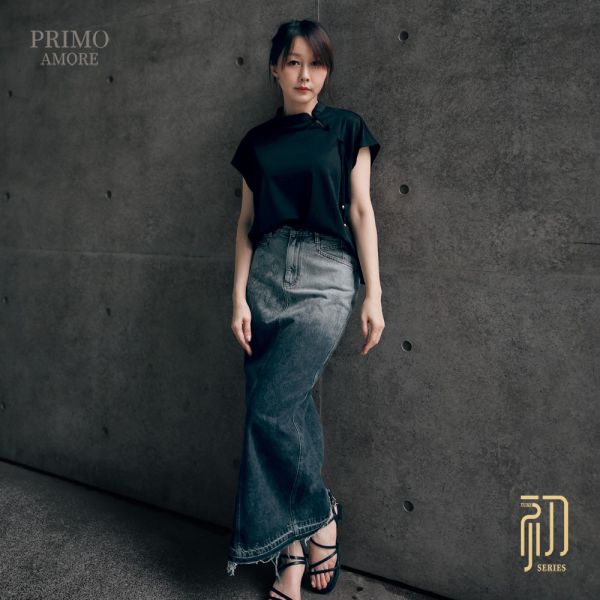 新中式立領盤扣流蘇上衣-杏色 