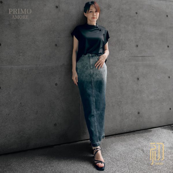 新中式立領盤扣流蘇上衣-杏色 