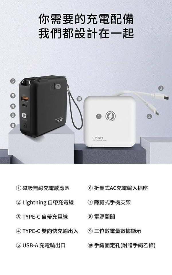 LaPO多功能無線充行動電源(WT-03CM)新一代2.0 