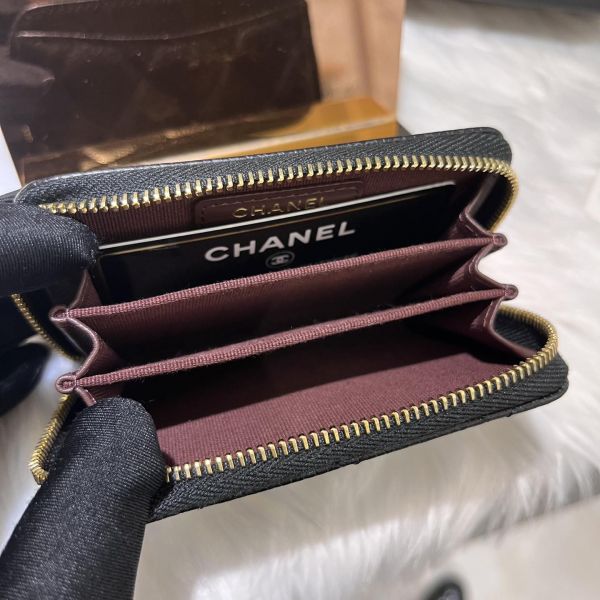 CHANEL 荔枝紋牛皮拉鍊零錢包 