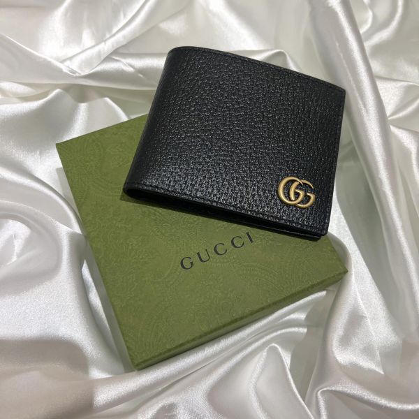 Gucci金屬logo荔枝紋短夾 