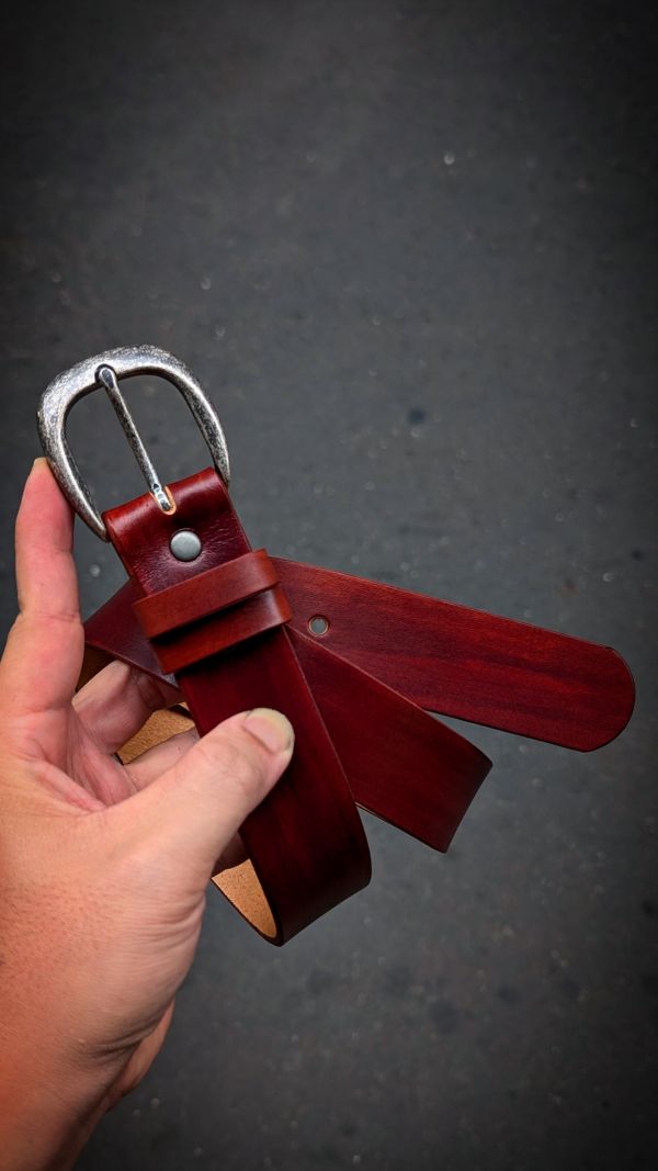 35mm簡約的古銀馬蹄頭淺茶色植鞣革皮帶（預計12/30左右交貨）（邊緣無染色） 