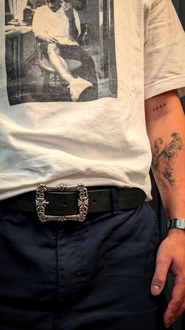 38mm克萊門黑色唐草皮雕皮帶 