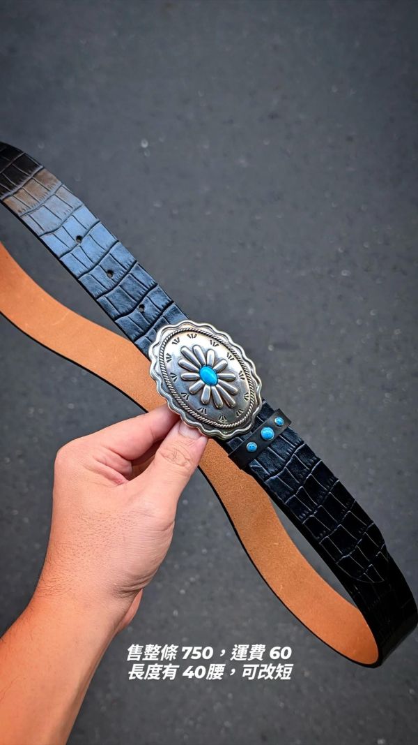 預購優惠:鍍銀土耳其石鱷魚紋皮帶3.5公分寬 
