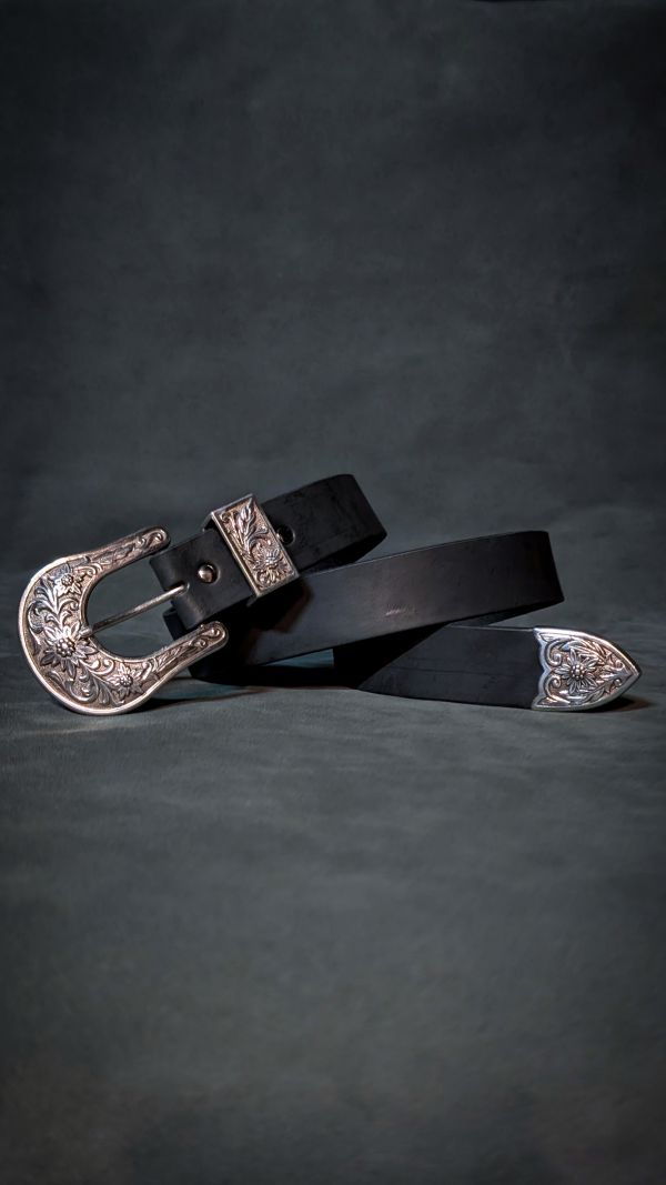 38mm復古花卉植鞣革皮帶 