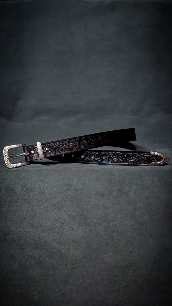 32mm拉米勒黑色唐草皮雕皮帶 