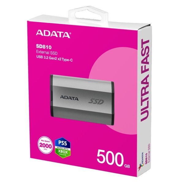 【ADATA 威剛】SD810 外接式固態硬碟 500GB  SSD (黑色/銀色/USB3.2/Gen2/Type-C/5年保) 
