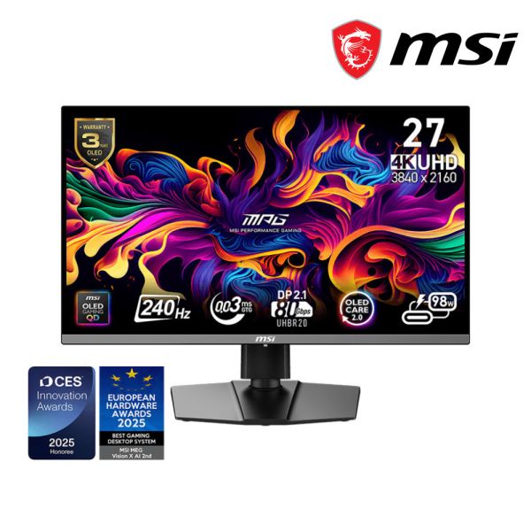 【MSI 微星】MPG 272URX QD-OLED 電競螢幕 (DP2.1 UHBR20/HDMI/Type-C(98w)) MSI,27吋,240HZ,4K,微星,平面螢幕,電競螢幕,螢幕