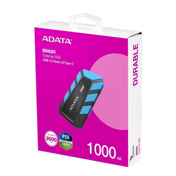 【ADATA 威剛】SD820 外接式固態硬碟 1TB  SSD (黑藍/黑灰/USB3.2/Gen2/5年保//防水/防塵/防摔/支援iPhone15) 