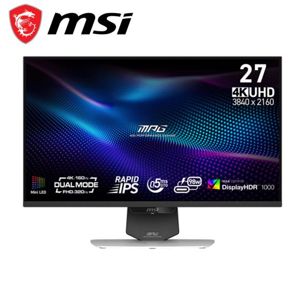 【MSI 微星】MPG 274URDFW E16M 白色 電競螢幕 (DP/HDMI/Type-C(98W)/Mini-LED/4K) MSI,27吋,160HZ,2K,微星,平面螢幕,電競螢幕,螢幕